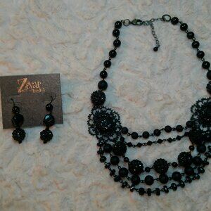 Black Beaded Statement Necklace (262)